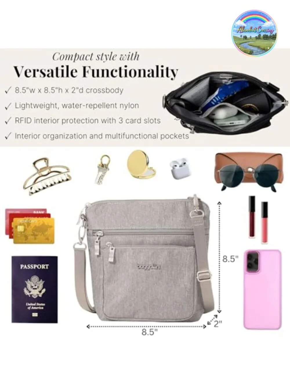 Nylon RFID-Blocking Adjustable Strap Water-Resistant Crossbody Purse
